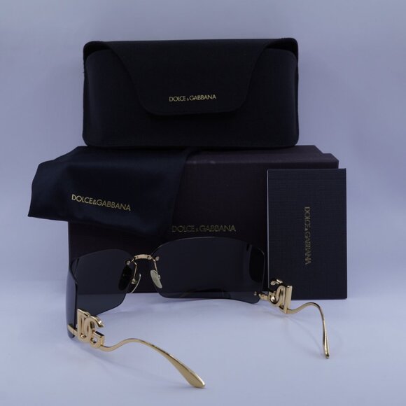 Dolce & Gabbana DG2319 02/87 Rectangle Sunglasses - Gold/Dark grey main image 4